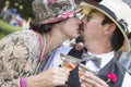 Mixed-Race Couple Dressed in 1920Ã¢â¬â¢s Era Fashion Sipping Champagne